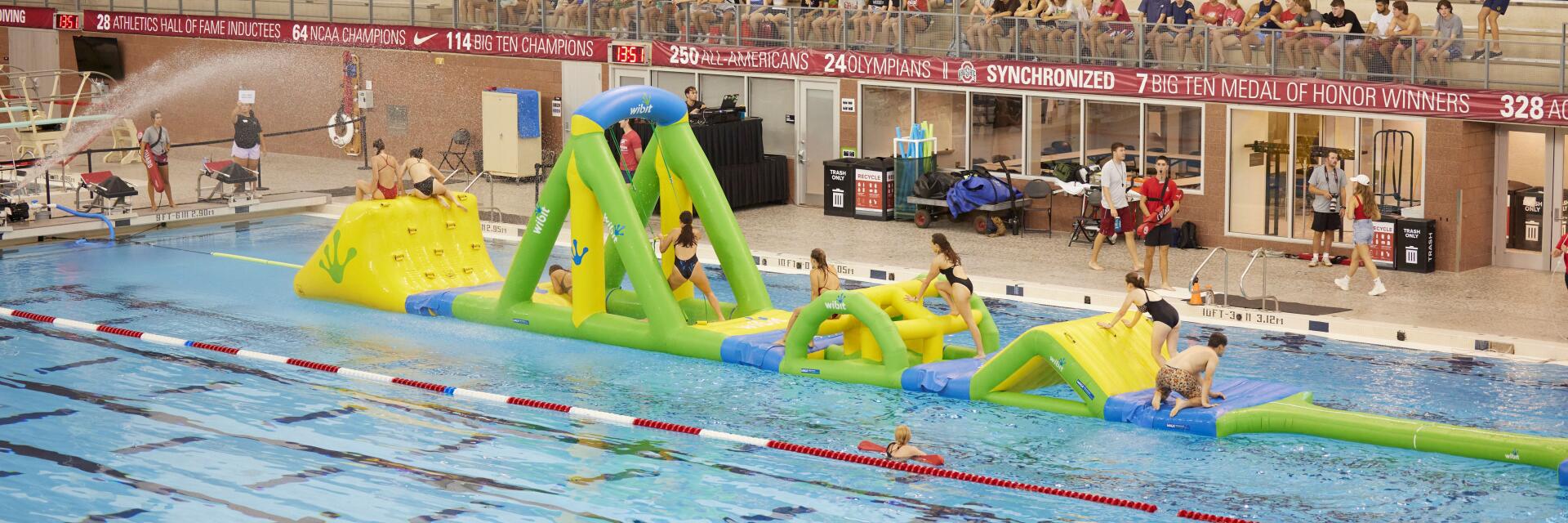 Wipeout obstacle course in pool